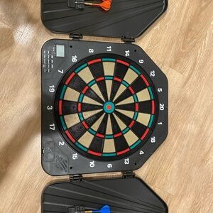 Deluxe Electronic Dartboard with Black and Red Accents